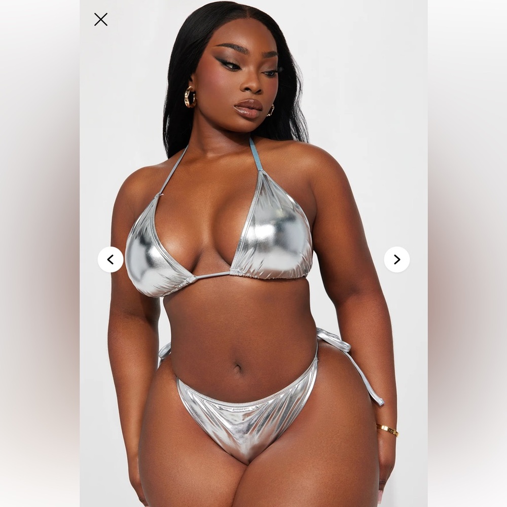Fashion Nova Metallic Silver Bikini Set
